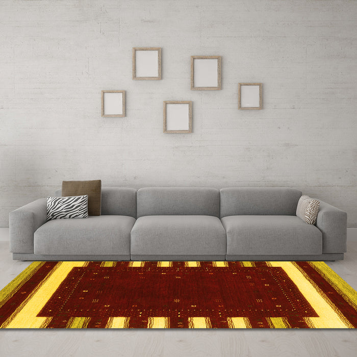 Machine Washable Abstract Yellow Contemporary Rug in a Living Room, wshcon2350yw