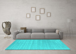 Machine Washable Abstract Turquoise Contemporary Area Rugs in a Living Room,, wshcon2351turq