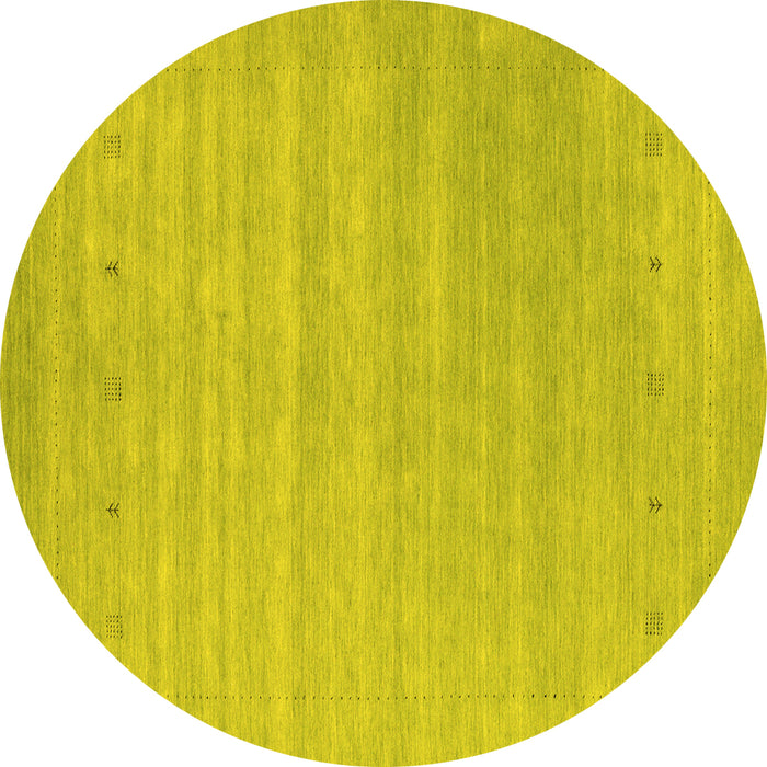 Round Machine Washable Abstract Yellow Contemporary Rug, wshcon2351yw