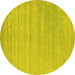 Round Machine Washable Abstract Yellow Contemporary Rug, wshcon2351yw