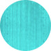 Round Machine Washable Abstract Turquoise Contemporary Area Rugs, wshcon2351turq