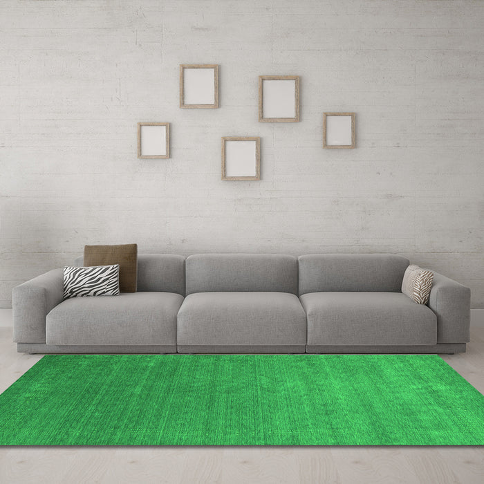 Machine Washable Abstract Green Contemporary Area Rugs in a Living Room,, wshcon2352grn