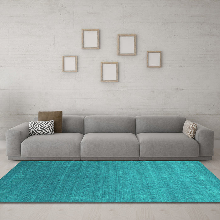 Machine Washable Abstract Turquoise Contemporary Area Rugs in a Living Room,, wshcon2352turq