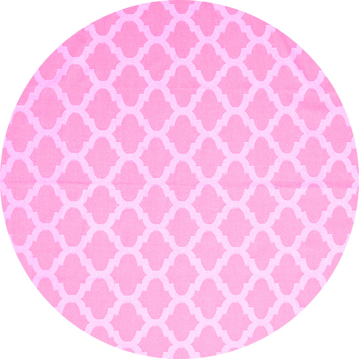 Round Machine Washable Trellis Pink Modern Rug, wshcon2353pnk