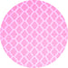 Round Machine Washable Trellis Pink Modern Rug, wshcon2353pnk