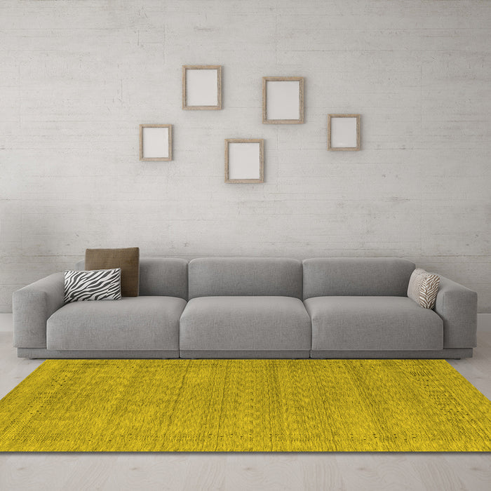 Machine Washable Abstract Yellow Contemporary Rug in a Living Room, wshcon2354yw