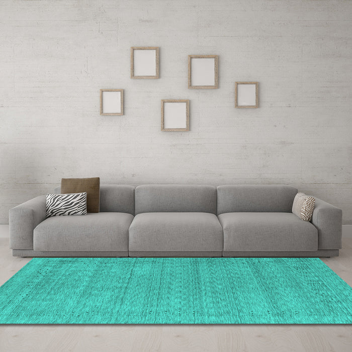 Machine Washable Abstract Turquoise Contemporary Area Rugs in a Living Room,, wshcon2354turq