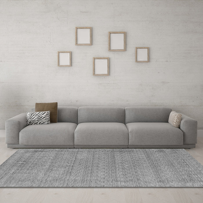 Machine Washable Abstract Gray Contemporary Rug in a Living Room,, wshcon2354gry