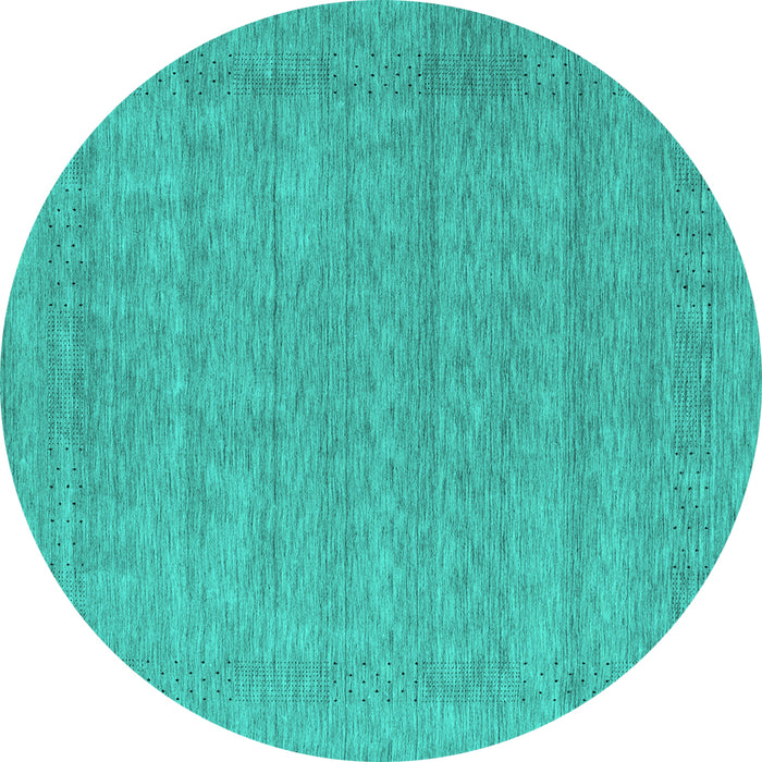 Round Abstract Turquoise Contemporary Rug, con2354turq