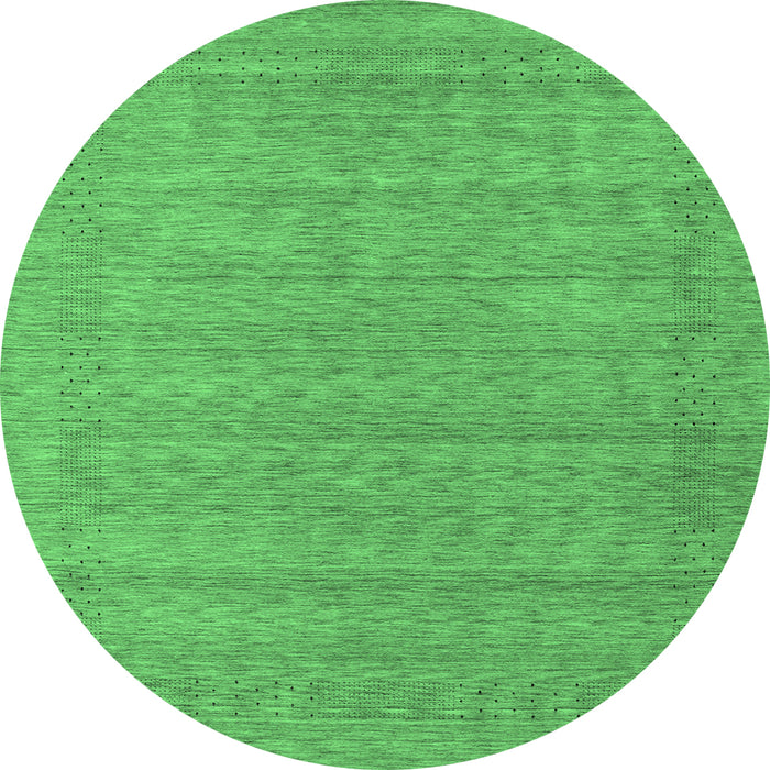 Round Machine Washable Abstract Emerald Green Contemporary Area Rugs, wshcon2354emgrn