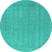 Round Machine Washable Abstract Turquoise Contemporary Area Rugs, wshcon2354turq