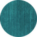 Round Machine Washable Abstract Turquoise Contemporary Area Rugs, wshcon2355turq