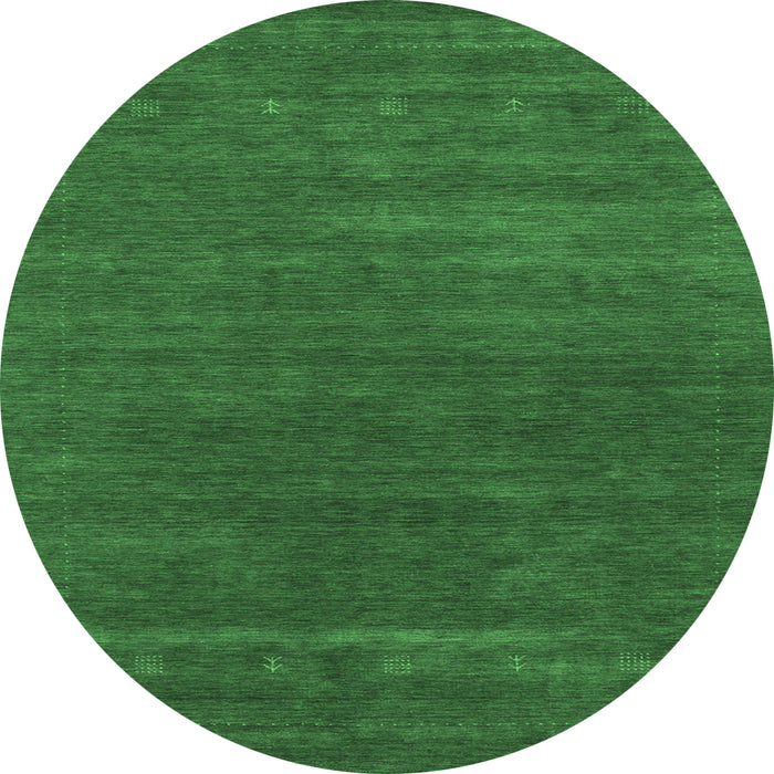 Round Machine Washable Abstract Emerald Green Contemporary Area Rugs, wshcon2355emgrn