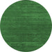 Round Machine Washable Abstract Emerald Green Contemporary Area Rugs, wshcon2355emgrn