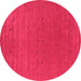 Round Machine Washable Abstract Pink Contemporary Rug, wshcon2356pnk