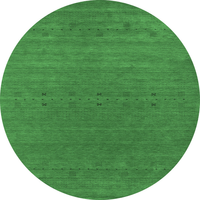 Round Machine Washable Abstract Emerald Green Contemporary Area Rugs, wshcon2356emgrn