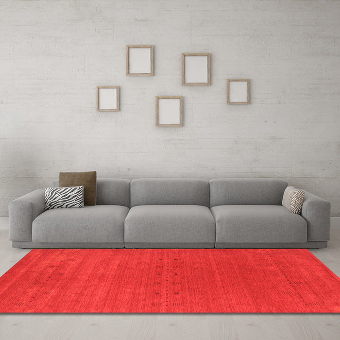 Machine Washable Abstract Orange Contemporary Area Rugs in a Living Room, wshcon2356org