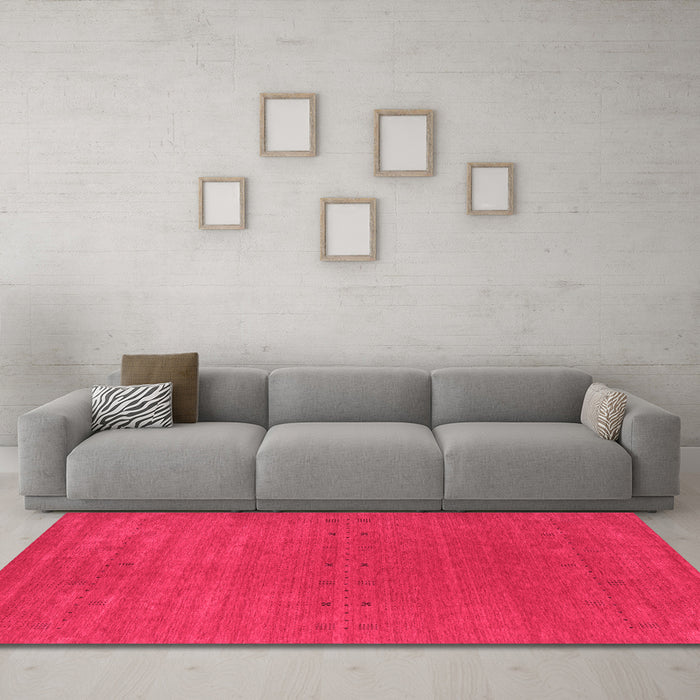 Machine Washable Abstract Pink Contemporary Rug in a Living Room, wshcon2356pnk