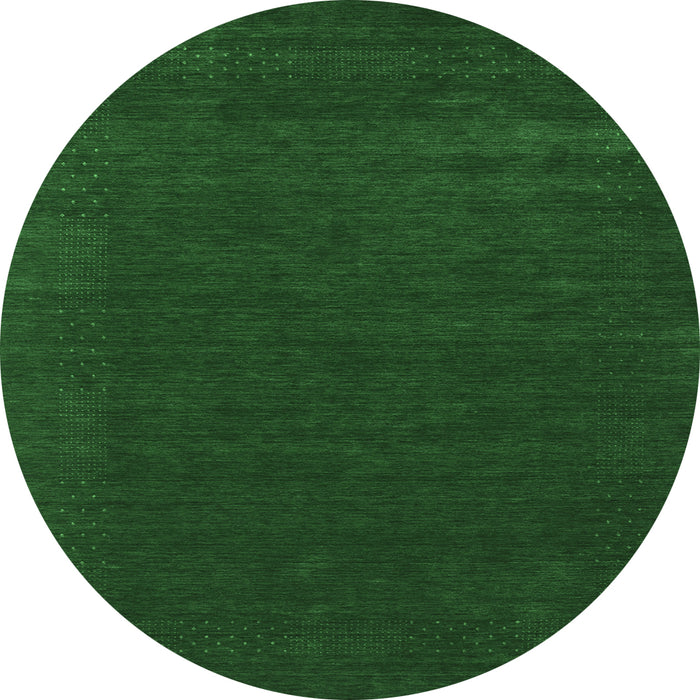 Round Machine Washable Abstract Emerald Green Contemporary Area Rugs, wshcon2357emgrn