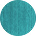 Round Machine Washable Abstract Turquoise Contemporary Area Rugs, wshcon2358turq