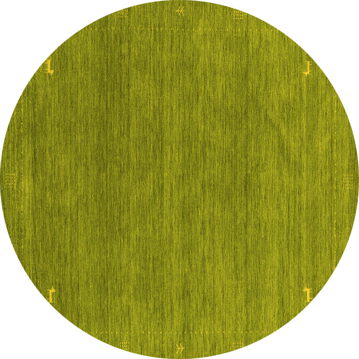 Round Machine Washable Abstract Yellow Contemporary Rug, wshcon2358yw