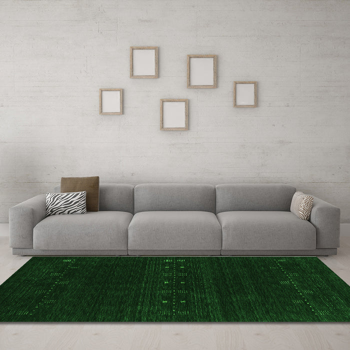 Machine Washable Abstract Green Contemporary Area Rugs in a Living Room,, wshcon2359grn