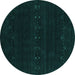 Round Machine Washable Abstract Turquoise Contemporary Area Rugs, wshcon2359turq