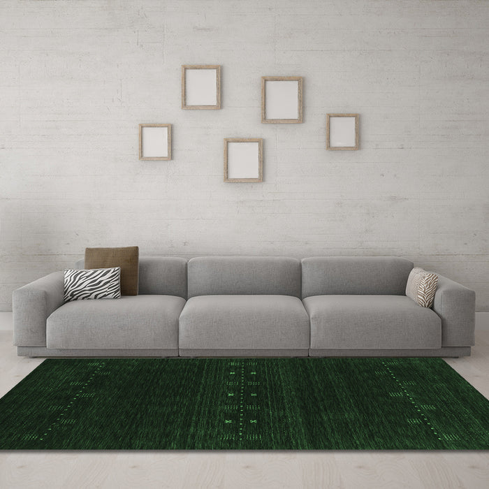 Machine Washable Abstract Emerald Green Contemporary Area Rugs in a Living Room,, wshcon2359emgrn