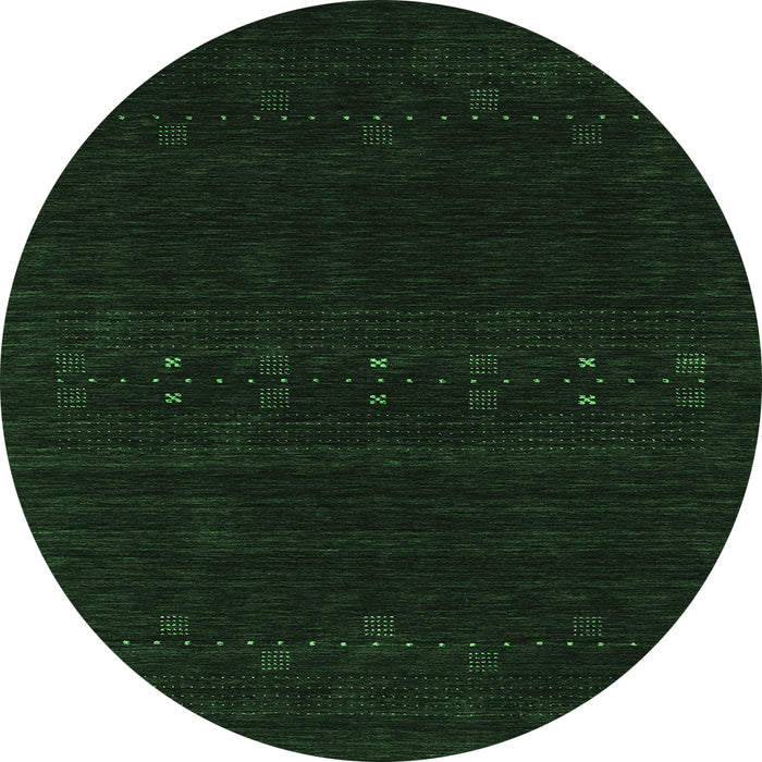 Round Machine Washable Abstract Emerald Green Contemporary Area Rugs, wshcon2359emgrn