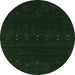 Round Machine Washable Abstract Emerald Green Contemporary Area Rugs, wshcon2359emgrn