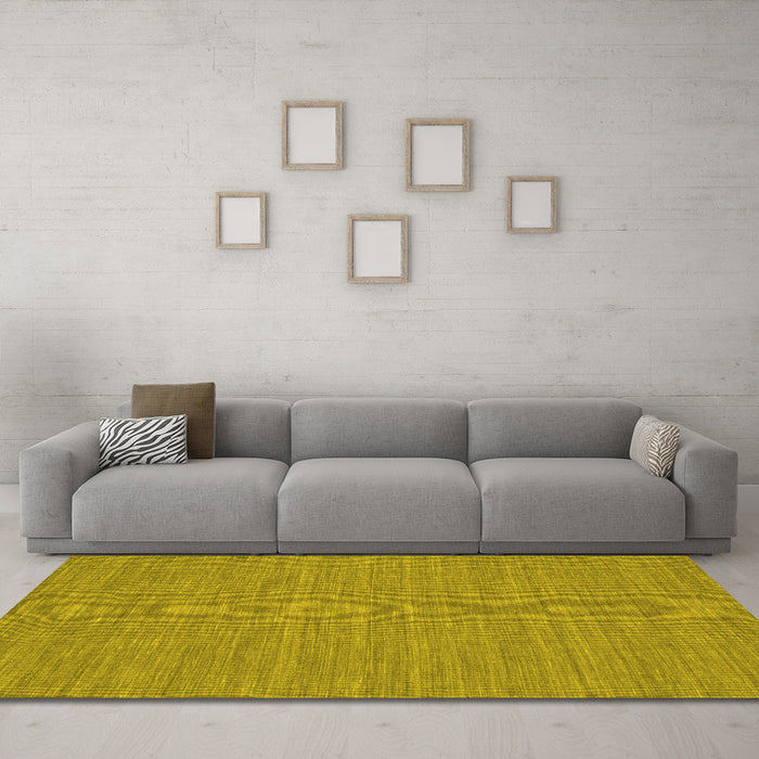 Machine Washable Abstract Yellow Contemporary Rug in a Living Room, wshcon235yw