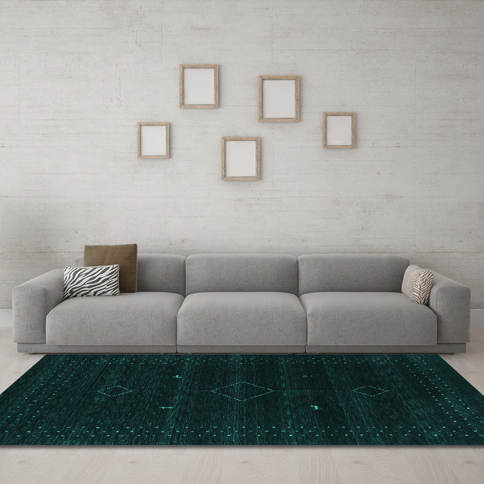Machine Washable Abstract Turquoise Contemporary Area Rugs in a Living Room,, wshcon2360turq