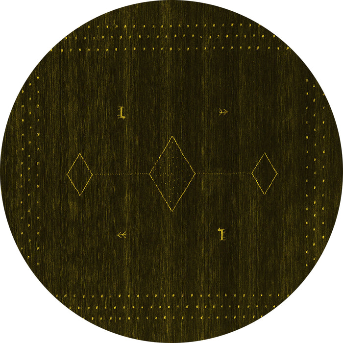 Round Machine Washable Abstract Yellow Contemporary Rug, wshcon2360yw