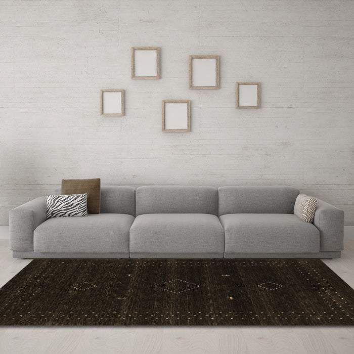 Machine Washable Abstract Brown Contemporary Rug in a Living Room,, wshcon2360brn