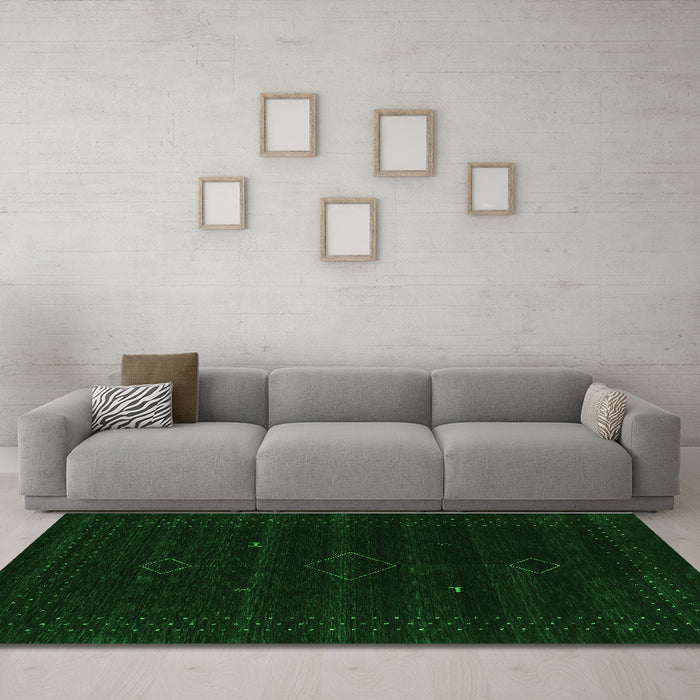 Machine Washable Abstract Green Contemporary Area Rugs in a Living Room,, wshcon2360grn
