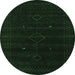 Round Machine Washable Abstract Emerald Green Contemporary Area Rugs, wshcon2360emgrn