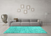 Machine Washable Abstract Turquoise Contemporary Area Rugs in a Living Room,, wshcon2361turq