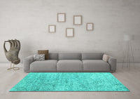 Machine Washable Abstract Turquoise Contemporary Rug, wshcon2361turq