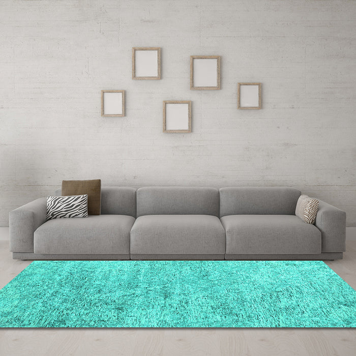Machine Washable Abstract Turquoise Contemporary Area Rugs in a Living Room,, wshcon2361turq