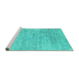 Sideview of Machine Washable Abstract Turquoise Contemporary Area Rugs, wshcon2361turq