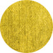 Round Machine Washable Abstract Yellow Contemporary Rug, wshcon2361yw