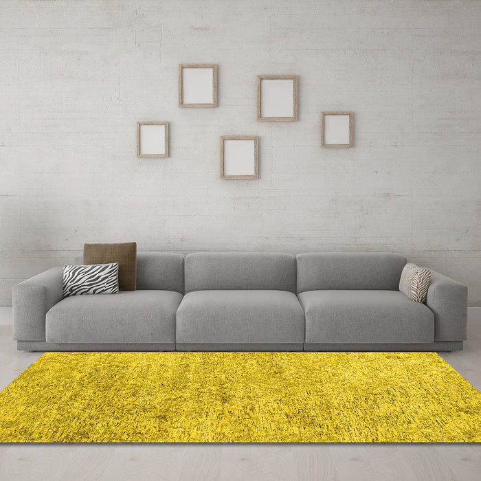Machine Washable Abstract Yellow Contemporary Rug in a Living Room, wshcon2361yw