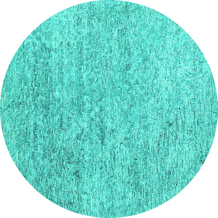 Round Abstract Turquoise Contemporary Rug, con2361turq