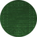 Round Machine Washable Abstract Emerald Green Contemporary Area Rugs, wshcon2362emgrn