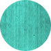 Round Machine Washable Abstract Turquoise Contemporary Area Rugs, wshcon2363turq