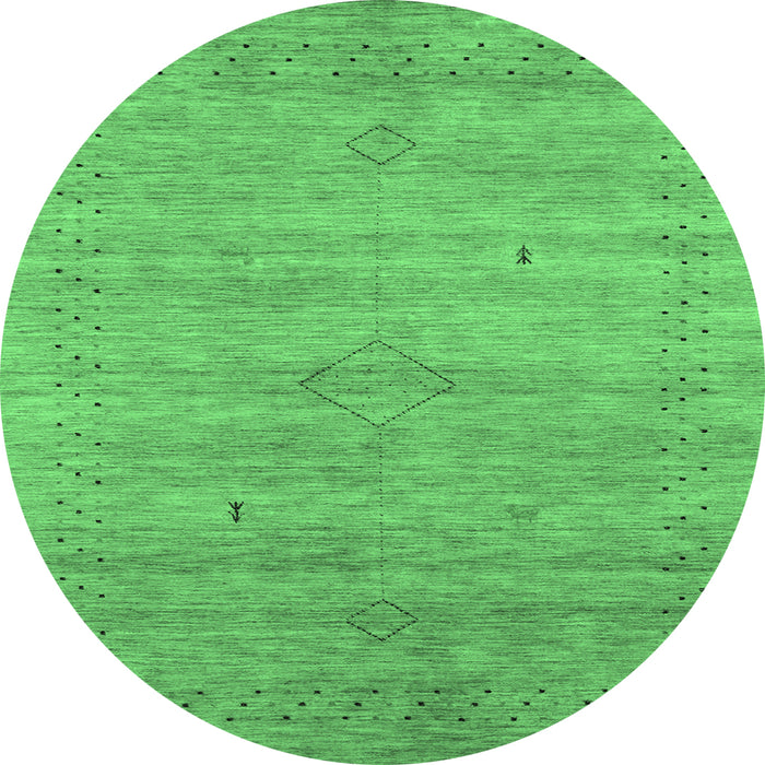 Round Machine Washable Abstract Emerald Green Contemporary Area Rugs, wshcon2363emgrn