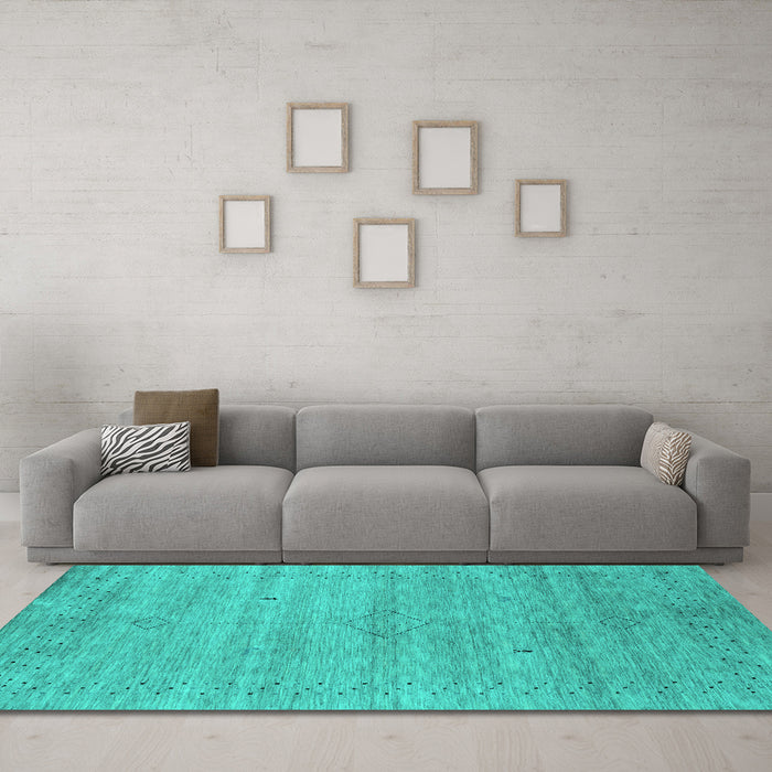 Machine Washable Abstract Turquoise Contemporary Area Rugs in a Living Room,, wshcon2363turq