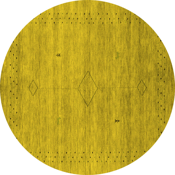 Round Machine Washable Abstract Yellow Contemporary Rug, wshcon2363yw