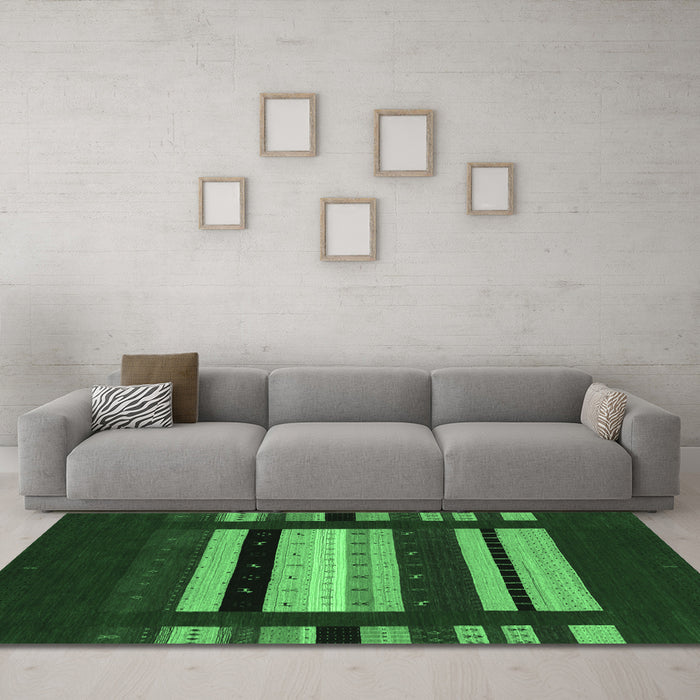 Machine Washable Abstract Emerald Green Contemporary Area Rugs in a Living Room,, wshcon2364emgrn