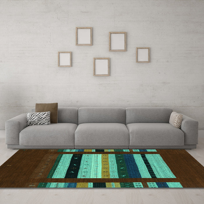 Machine Washable Abstract Turquoise Contemporary Area Rugs in a Living Room,, wshcon2364turq